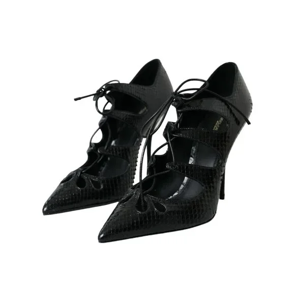 Dolce & Gabbana Black Python Leather Mary Jane Pumps Shoes - Picture 3 of 9